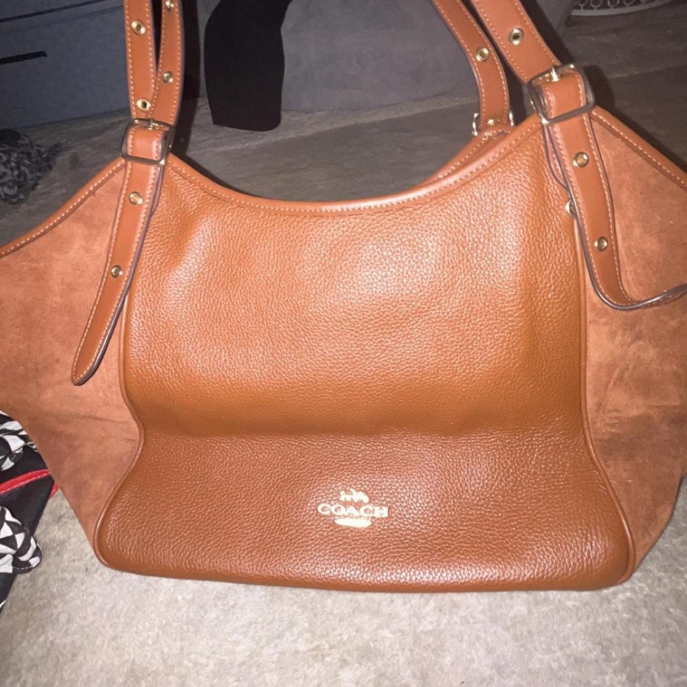 Brown Suede and Leather Coach Tote